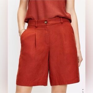 LOFT Linen Blend High Rise Bermuda Shorts in Radiant Copper Rust Size 8